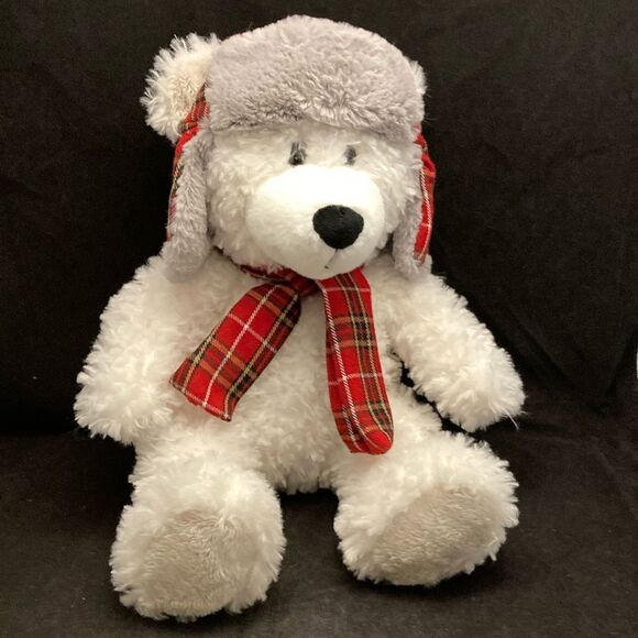 Vintage Demdaco White Polar Bear Teddy Bear Hat‎ Scarf Winter Plush Sample - Picture 1 of 8